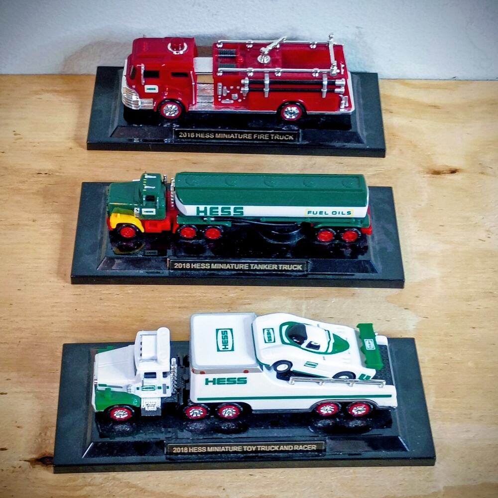 2018 Hess Miniature Toy Truck Collection - Set of 3 - Tanker, Fire Truck, Racer